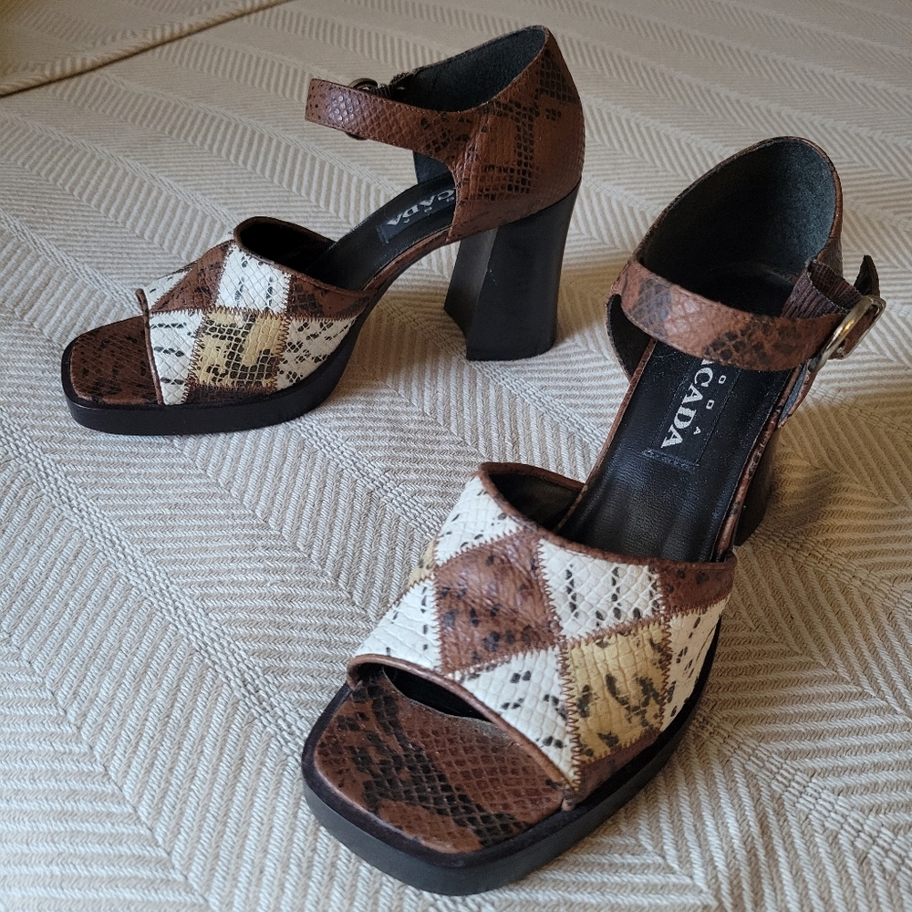 Bacada Faux Checkered Diamond nake Skin 3in Heels Size 6 Made in Brazil